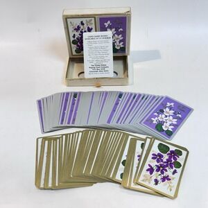Vintage Congress Playing Cards Cream Velvet Box Purple Floral Design LNC